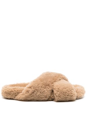 Yves Salomon crossover-strap faux-shearling slippers - Neutrals