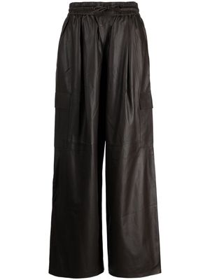 Yves Salomon drawstring leather cargo trousers - Brown