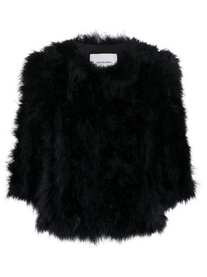 Yves Salomon feather-trim silk lined jacket - Black