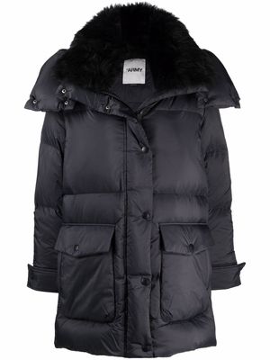 Yves Salomon lambswool-trim hooded down jacket - Black