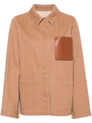 Yves Salomon leather-pocket denim jacket - Brown