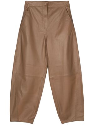Yves Salomon leather tapered trousers - Brown