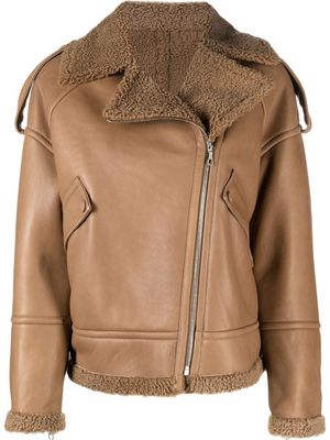 Yves Salomon leather zip-up biker jacket - Brown