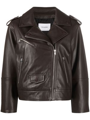 Yves Salomon leather zip-up flight jacket - Brown