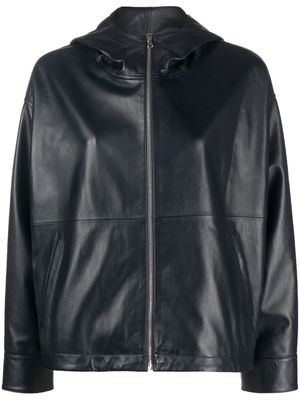 Yves Salomon leather zip-up hooded jacket - Blue