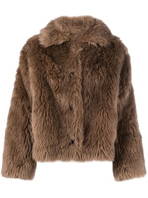 Yves Salomon long-haired button-down jacket - Brown