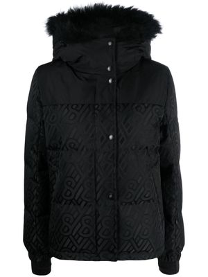 Yves Salomon monogram-pattern hooded down jacket - Black