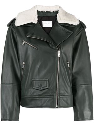 Yves Salomon off-centre leather jacket - Green