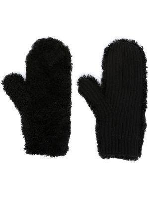 Yves Salomon panelled ribbed-knit mittens - Black