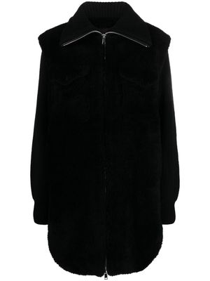 Yves Salomon panelled zipped coat - Black