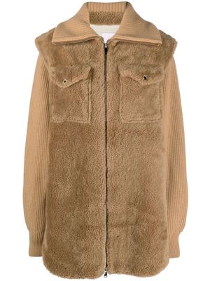 Yves Salomon panelled zipped coat - Brown