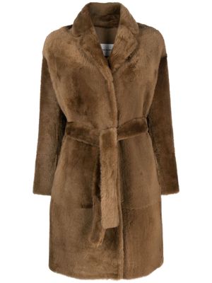 Yves Salomon shearling belted single-breasted coat - Brown