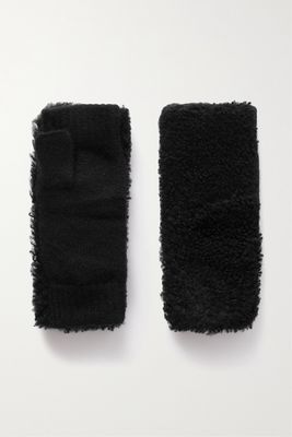 Yves Salomon - Shearling-trimmed Wool And Cashmere-blend Fingerless Mittens - Black