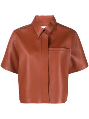 Yves Salomon short-sleeve leather shirt - Brown