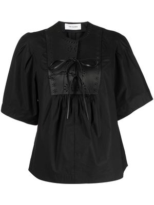 Yves Salomon short-sleeve tie-neck blouse - Black
