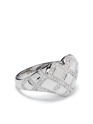 Yvonne Léon 9kt white gold Chevalier Coeur Cross diamond signet ring - Silver