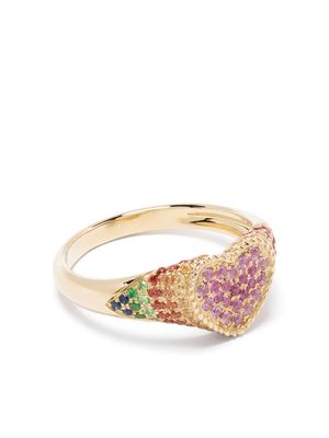 Yvonne Léon 9kt yellow gold Baby Chevaliere Coeur sapphire and tsavorite ring