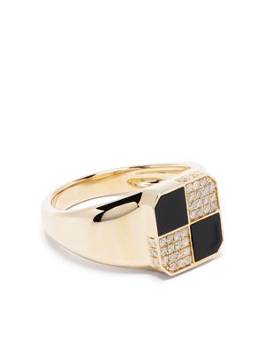 Yvonne Léon 9kt yellow gold Mini Damier diamond and onyx signet ring