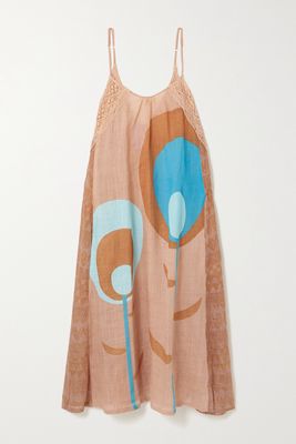 Yvonne S - Crochet-trimmed Printed Linen Maxi Dress - Orange