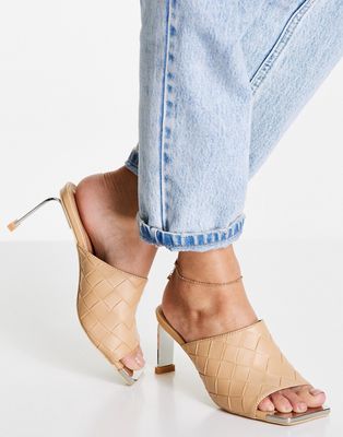 Z_Code_Z Mia mule heeled sandals with woven uppers in camel - TAN-Brown