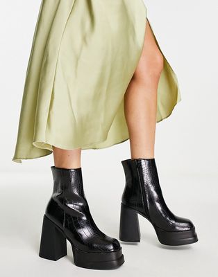 Z_Code_Z Noa chunky heeled boots in black croc - BLACK