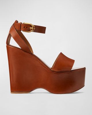 Zadie Calfskin Ankle-Strap Wedge Sandals