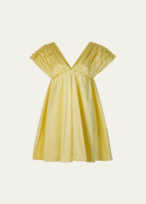 Zadie Ruched-Sleeve Satin Mini Dress