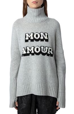 Zadig & Voltaire Alma Mon Amour Wool Graphic Turtleneck Sweater in Gris Chine