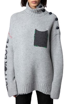 Zadig & Voltaire Alma Pocket Cashmere Sweater in Gris Chine
