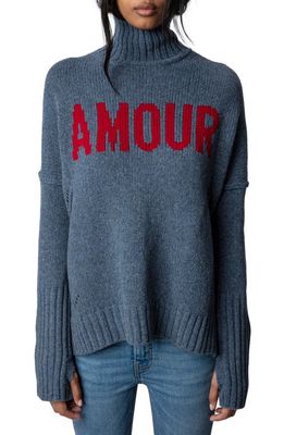 Zadig & Voltaire Alma We Amour Wool Turtleneck Sweater in Denim