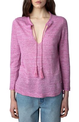 Zadig & Voltaire Amber Li Marl Linen & Silk Split Neck Sweater in Rose