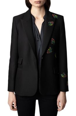 Zadig & Voltaire Beaded Floral Jacket in Noir