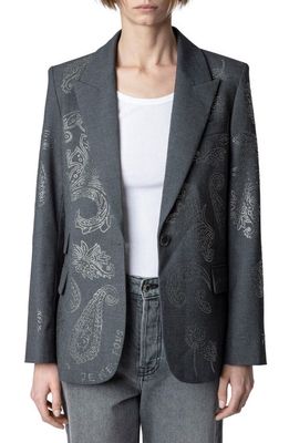 Zadig & Voltaire Beaded Paisley Jacket in Gris Chine
