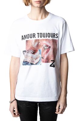 Zadig & Voltaire Bow Beaded Cotton Graphic Tee in Blanc