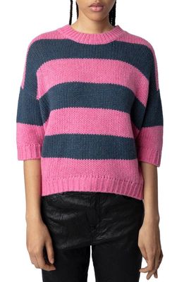 Zadig & Voltaire Bully Stripe Cashmere Crewneck Sweater in Denim Multico