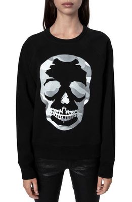 Zadig & Voltaire Camo Skull Cotton Graphic Sweatshirt in Noir