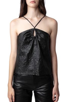 Zadig & Voltaire Cidonie Crushed Leather Halter Top in Noir