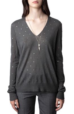 Zadig & Voltaire Elya Rhinestone Embellished Cashmere Sweater in Ardoise