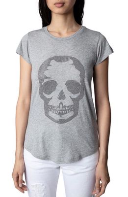Zadig & Voltaire Embellished Skull Cotton & Modal Skinny T-Shirt in Gris
