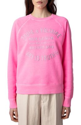 Zadig & Voltaire Embroidered Logo Graphic Cotton Sweatshirt in Electric Pink