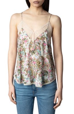 Zadig & Voltaire Floral Paisley Satin Tank Top in Deep Parme