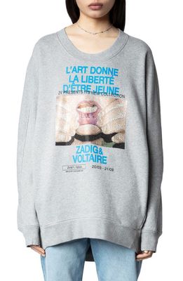 Zadig & Voltaire Freya Photoprint Oversize Cotton Graphic Sweatshirt in Gris Chine