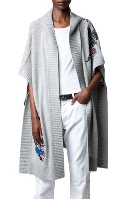 Zadig & Voltaire Inna Embroidered Hooded Cardigan in Gris Chine
