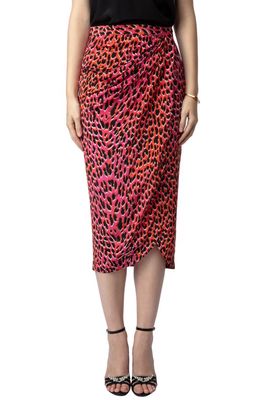 Zadig & Voltaire Jamelia Leopard Spot Silk Faux Wrap Midi Skirt in Rose