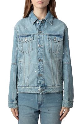 Zadig & Voltaire Kasy Distressed Denim Trucker Jacket in Light Blue