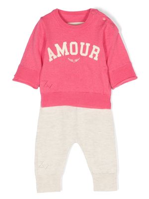 Zadig & Voltaire Kids Amour-print knitted trouser set - Pink