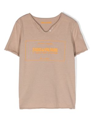 Zadig & Voltaire Kids Boxer Henley neck graphic-print T-shirt - Brown