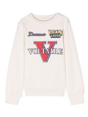 Zadig & Voltaire Kids embroidered-logo cotton sweatshirt - Neutrals