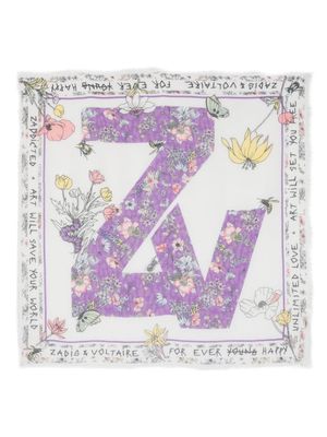 Zadig & Voltaire Kids floral logo-print modal scarf - Neutrals