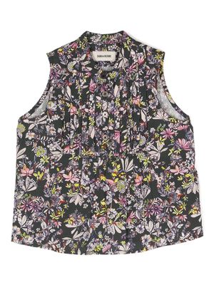 Zadig & Voltaire Kids floral-print textured blouse - Black